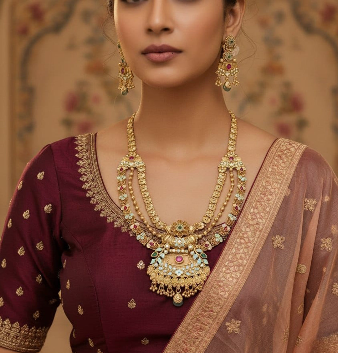 Rani Haar Brass High Gold Antique Jewellery Set-20161