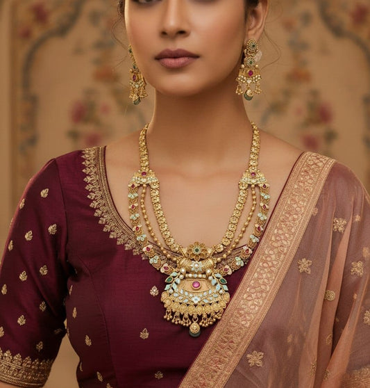 Rani Haar Brass High Gold Antique Jewellery Set-20161