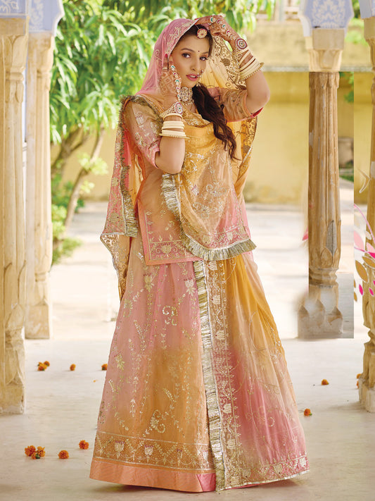 Pure shaded Upadda Silk Rajputi Poshak In Pink Color-81902