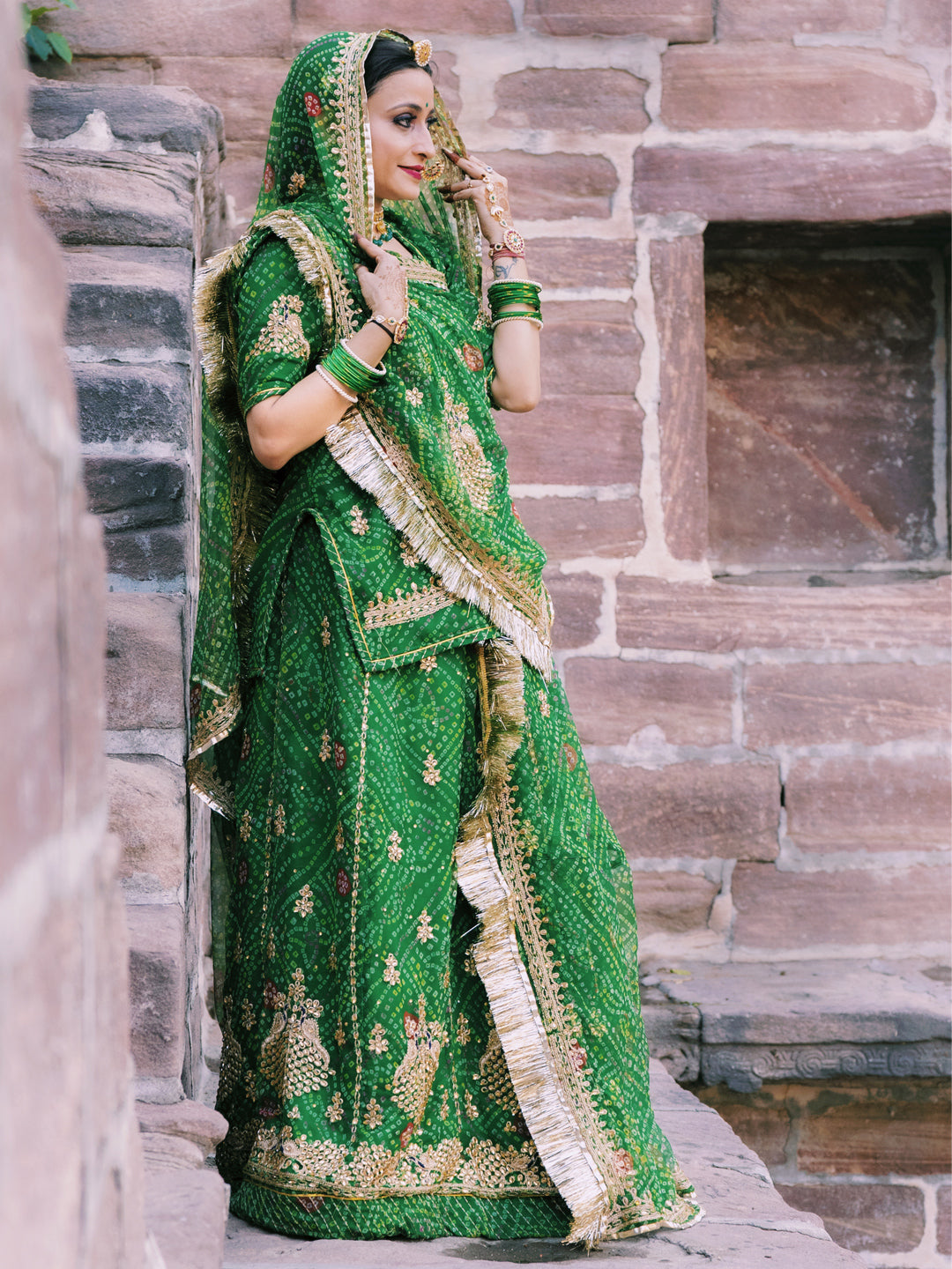 Saundaryam Fashions | Humari pure fabric with Heavy Barik Silver Chapt zari factory and stone work Green Rajputi Poshak 139221