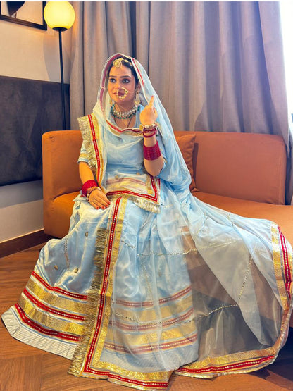 Satan and Hamrahi Pure PartyWear festive Gota Patti Work Rajputi Poshak In Blue Colour-82124