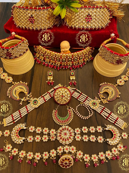 Rajwadi Kundan Gold Jewellery Rajputi Combo Set-30955