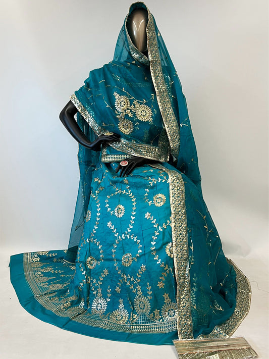 10 Kali Thakurji Pure Receiption Wedding Rajputi Poshak with Chanderi Work in Blue color-91386
