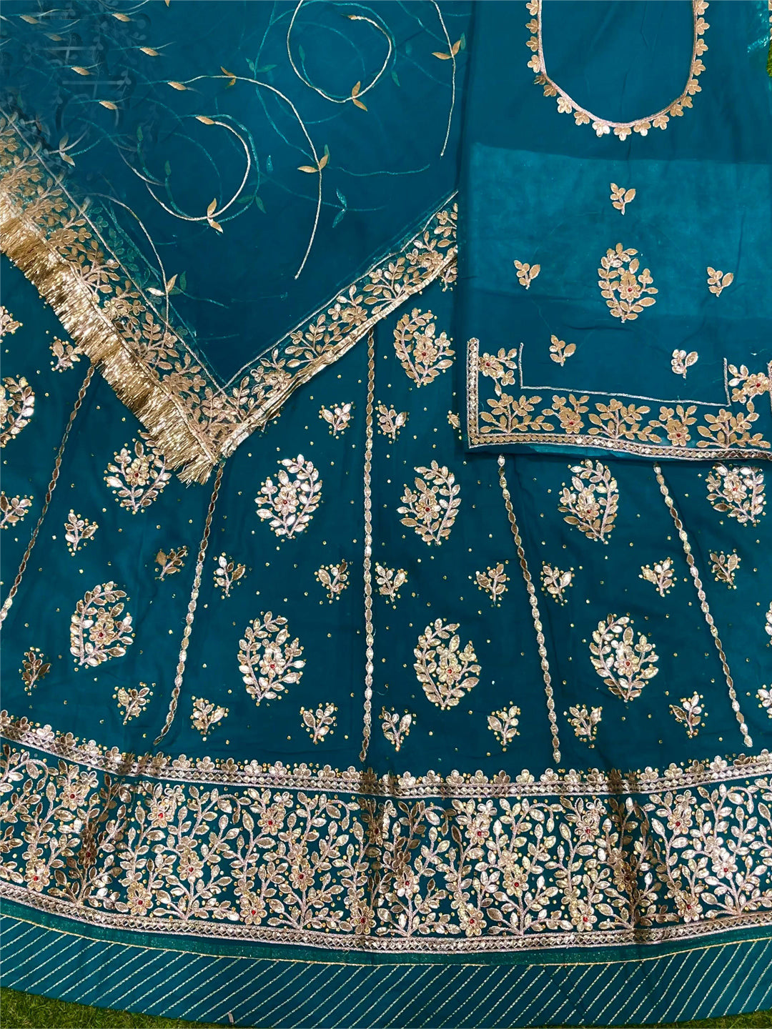 Half Pure Wedding Sangeet Fancy Gotta patti Rajputi Poshak In Blue Colour-81159