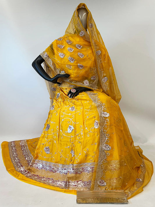 10 Kali Thakurji Pure Receiption Wedding Rajputi Poshak with Chanderi Work in Yellow color-91395