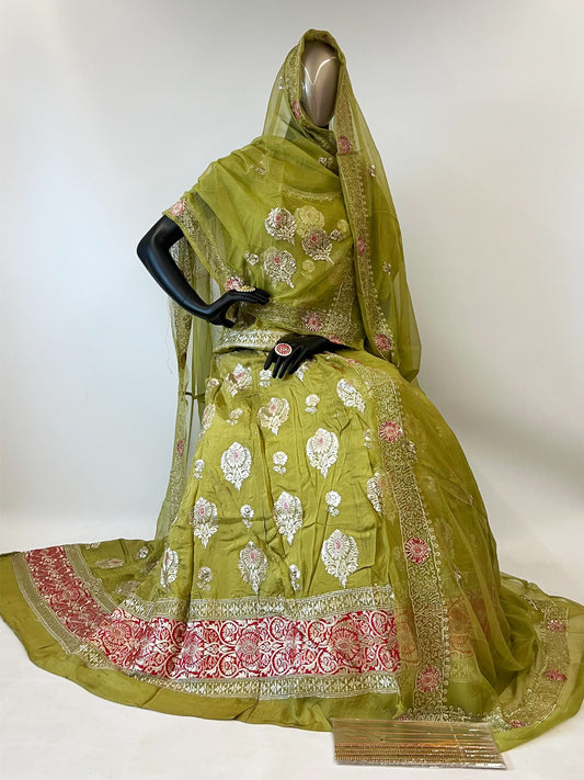 10 Kali Thakurji Pure Receiption Rajputi Poshak with Chanderi Work in Green color-91381
