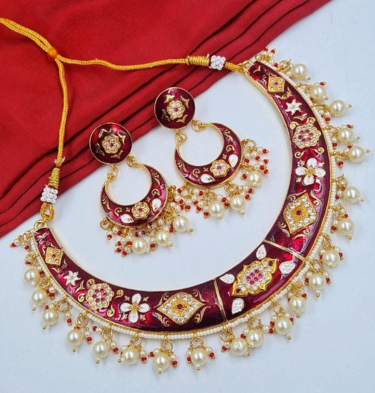 Macro Polish AD HD Stone light weight Rajputi Neclace Set-91215