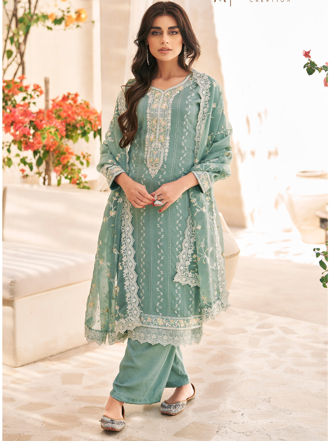 Embroidered Silk Un-Stitched Salwar Kameez in Blue Color-81591