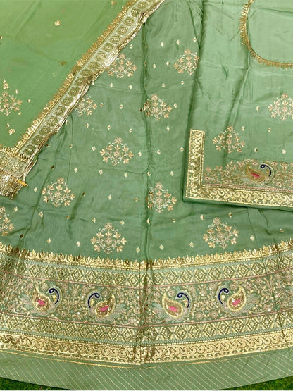 Upada Silk Traditional Wedding Rajputi Poshak with Gotta Patti Foiling Zari work In Light Green Color-81954