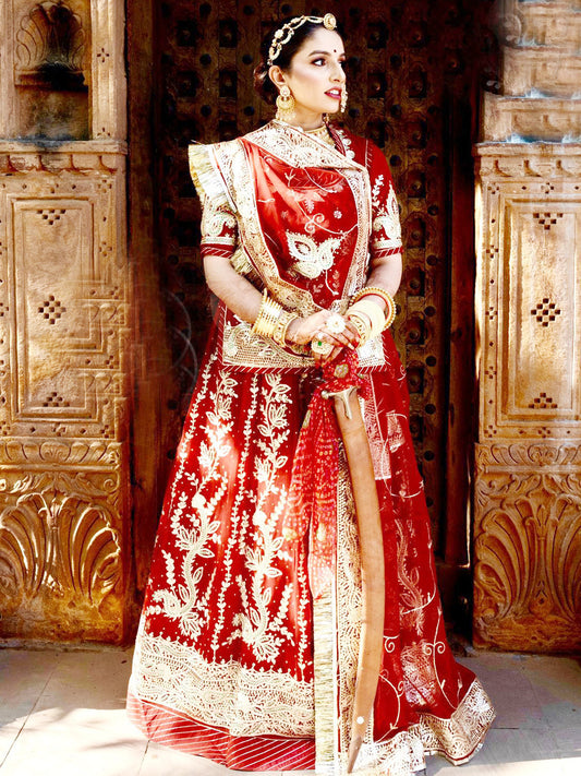 Sequence Half Pure Wedding Sangeet Rajputi Poshak In Red Color-61047