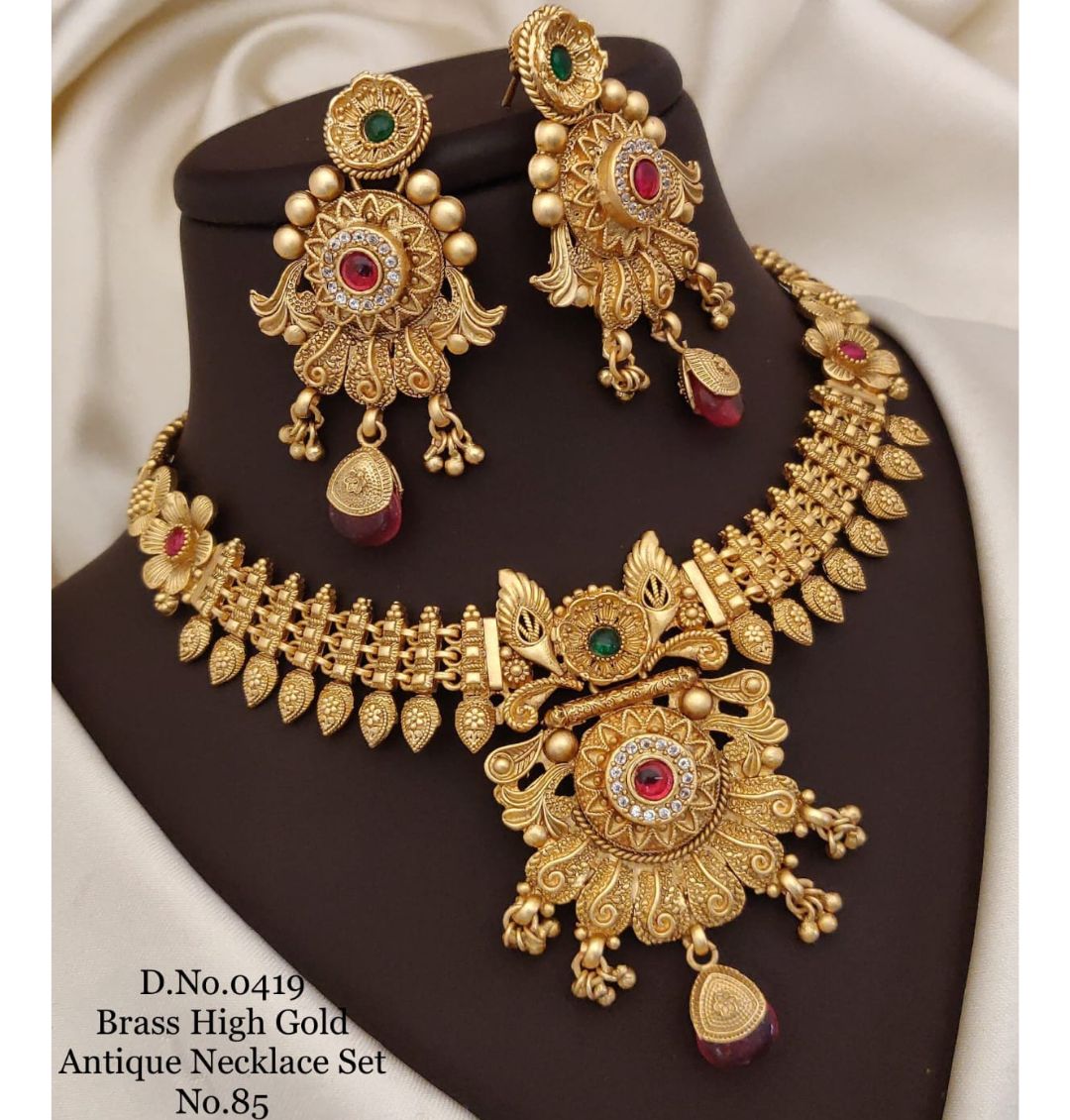 Antique Brass High Gold Combo Jewellery Set-81471