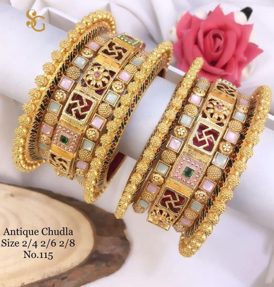 Antique Designer Premium Quality Brass High Gold Chudla/Bangles Set-81256