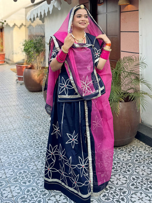 Cotton PartyWear festive Gota Patti work Rajputi Poshak In Blue and Pink Colour-61144