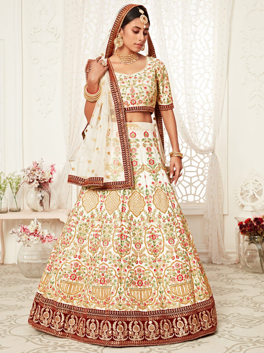 Art Silk Bridal Lehenga with Embroidered work in Off White color-82117