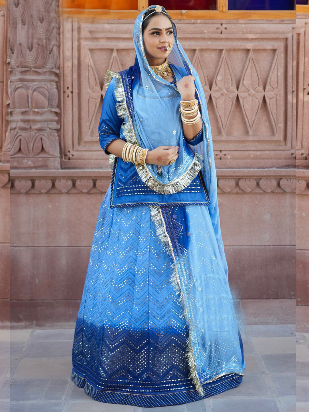 Sequence Double Shaded Organza Rajputi Poshak In Blue Color 81835 Saundaryam Fashions