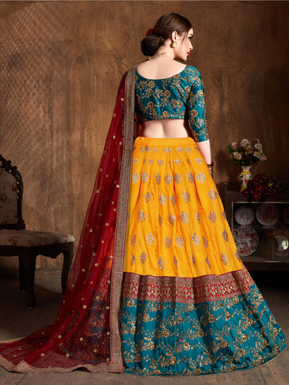 Banarasi Silk Engagement Sangeet Lehenga with Embroidered work in Yellow color-82110