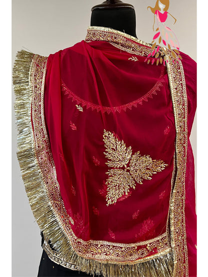 Hamrahi Pure Wedding Zari Diamond Work Bridal Rajputi Poshak In Red and Black Colour-82144