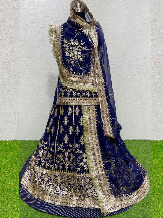 Gotta Patti Humrahi Pure Wedding Sangeet Rajputi Poshak In Blue Color-81830