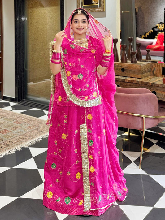 Upada Silk PartyWear festive Hand Pating kasab work Rajputi Poshak In Pink Colour-61114