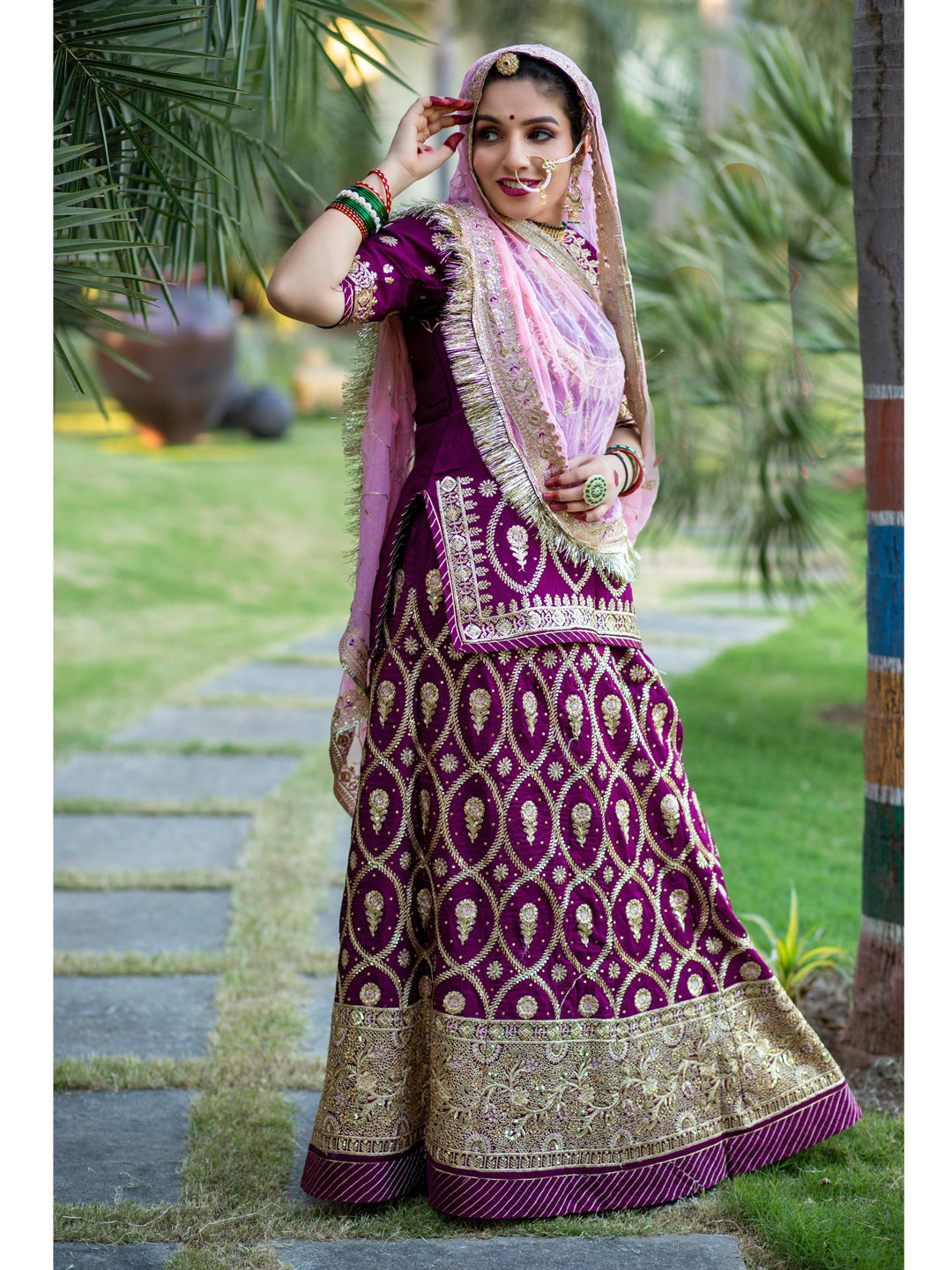 Upada Silk Traditional Wedding Rajputi Poshak with Jari Work In Purple color-61107