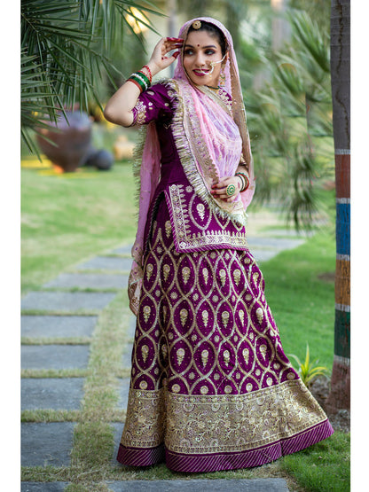 Upada Silk Traditional Wedding Rajputi Poshak with Jari Work In Purple color-61107