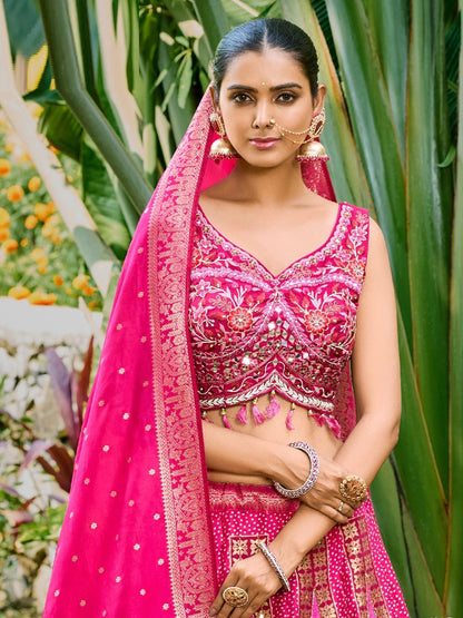 Embroidered Silk Bridal Lehenga in Pink color-81806