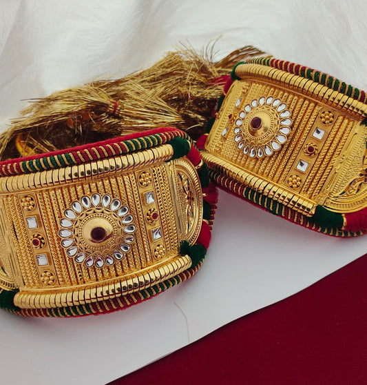 Traditional High Quality Rajputi Kundan Bajuband Set With Loom-301126