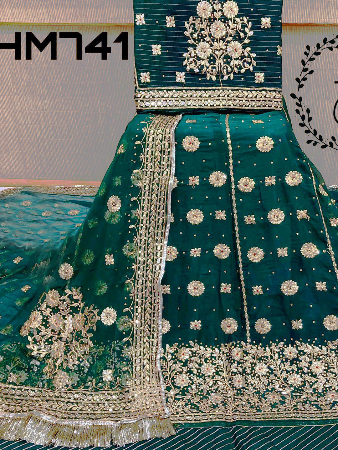 Saundaryam Fashions | Humari pure fabric with Heavy Barik Silver Chapt zari factory and stone work Green Rajputi Poshak 139221