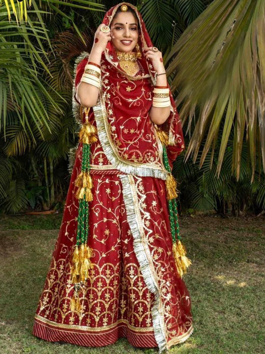 Foil Zari Half Pure Rajputi Poshak In Red Color-61143