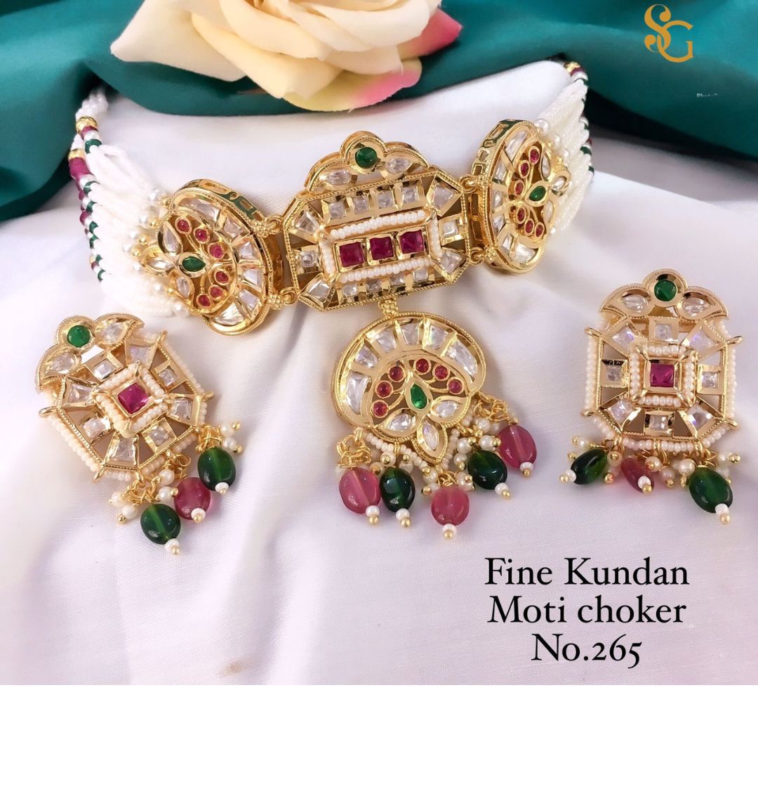 Women High Quality Moti Kundan Choker Jewellery Set-81453