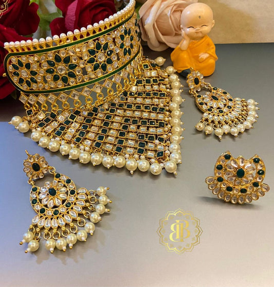 Rajwadi Premium quality Kundan Pearl Aad Jewellery Set-61092