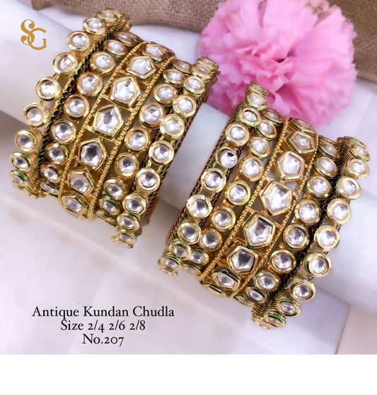 Antique Designer Premium Quality Brass High Gold Chudla/Bangles Set-81284