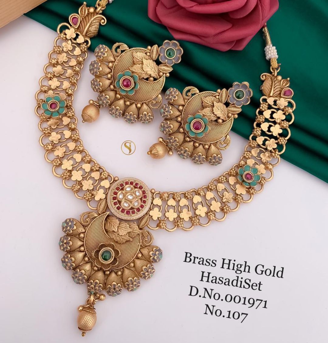 Antique Brass High Gold Combo Jewellery Set-81214