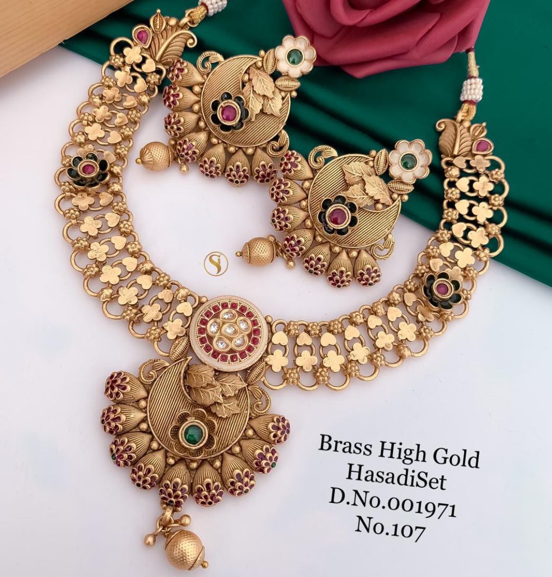 Antique Brass High Gold Combo Jewellery Set-81215