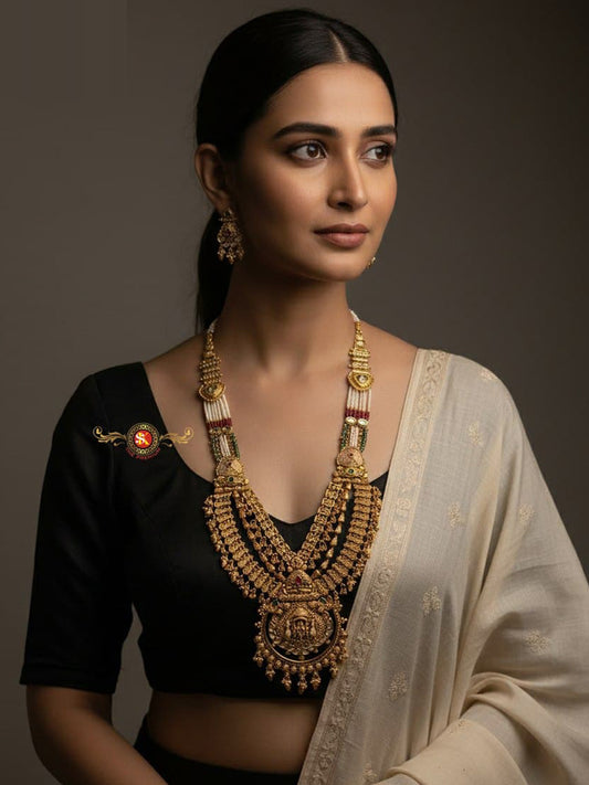 Women Antique Brass Kundan Rani Haar Necklace Jewelry Set -20212