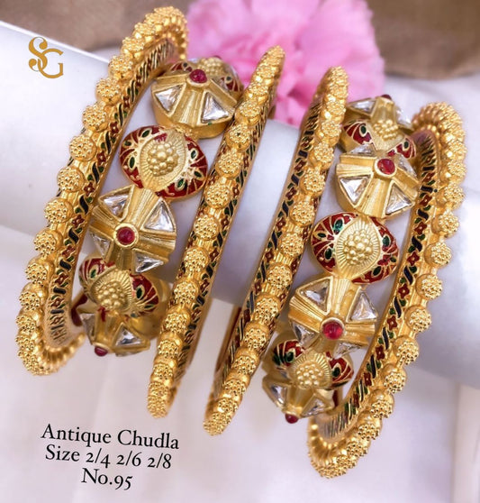 Antique Designer Premium Quality Brass High Gold Chudla/Bangles Set-81285