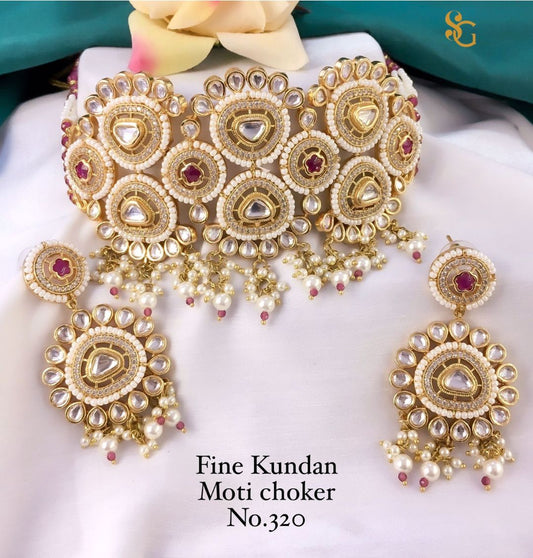 Women High Quality Moti Kundan Choker Jewellery Set-81454