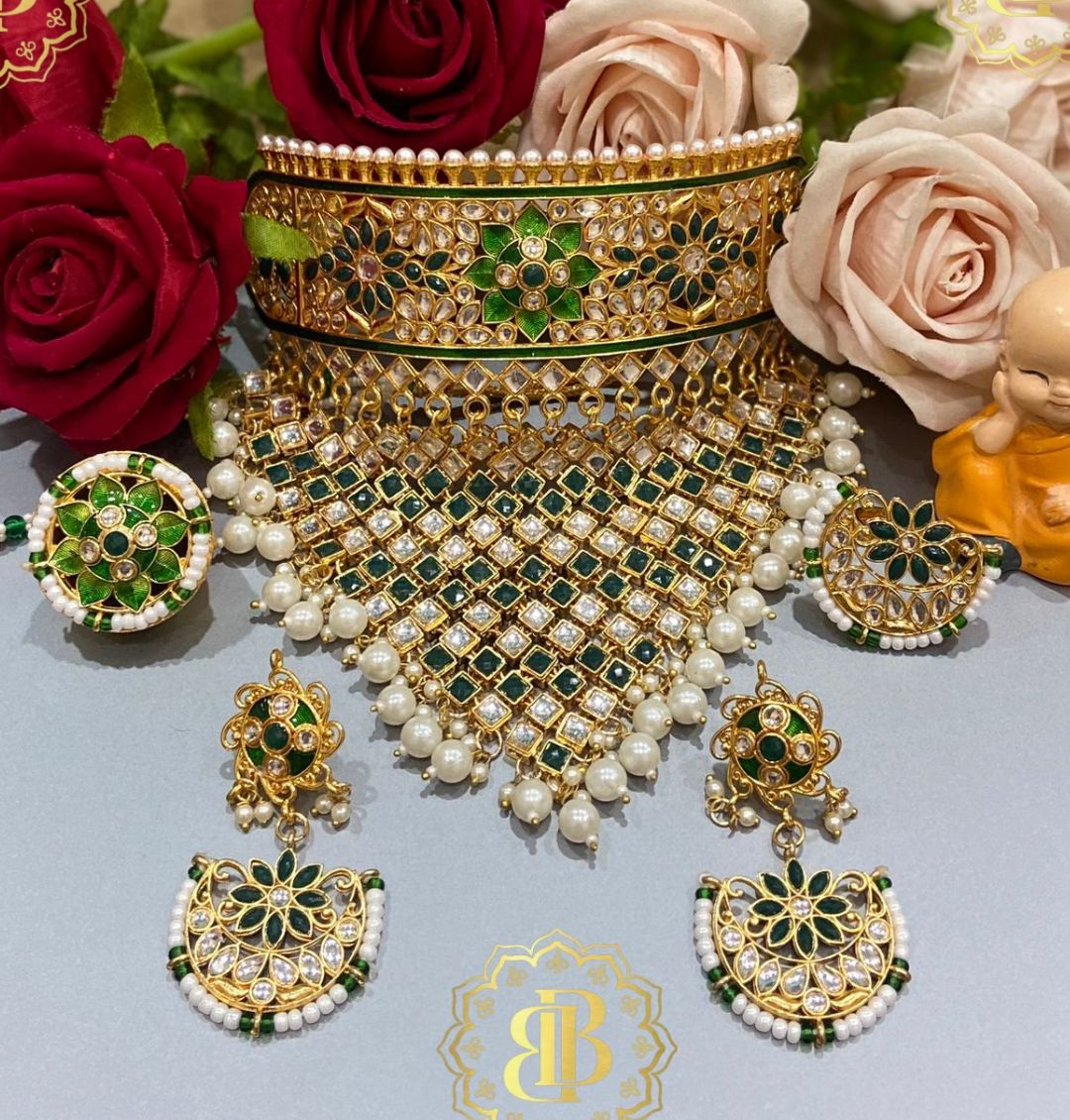 Rajwadi Premium quality Kundan Pearl Aad Jewellery Set-61094