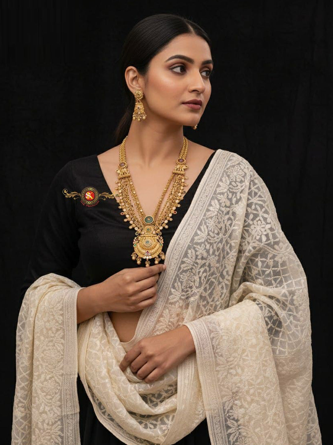 Women Antique Brass Kundan Rani Haar Necklace Jewelry Set -20214