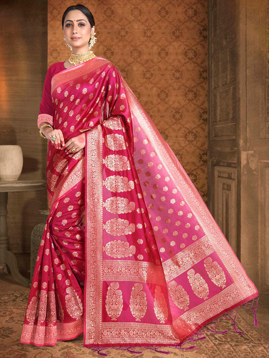 Weaving Lichi Bindi Silk Partywear Traditional Saree In Pink Color-81558