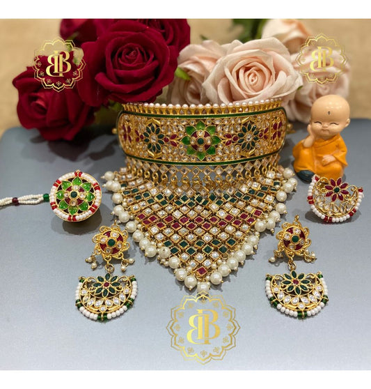 Rajwadi Premium quality Kundan Pearl Aad Jewellery Set-61095