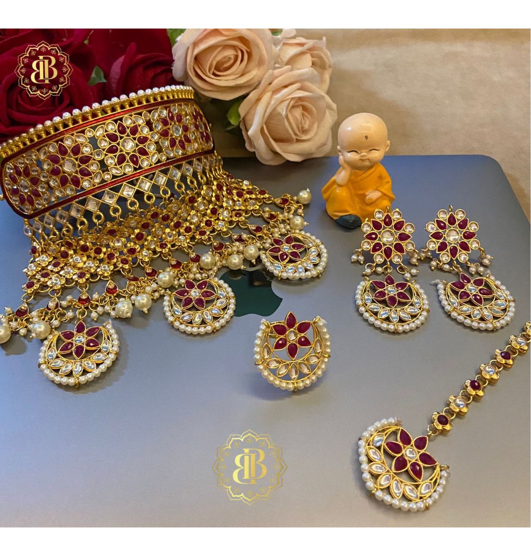 Rajwadi Premium quality Kundan Pearl Aad Jewellery Set-61097