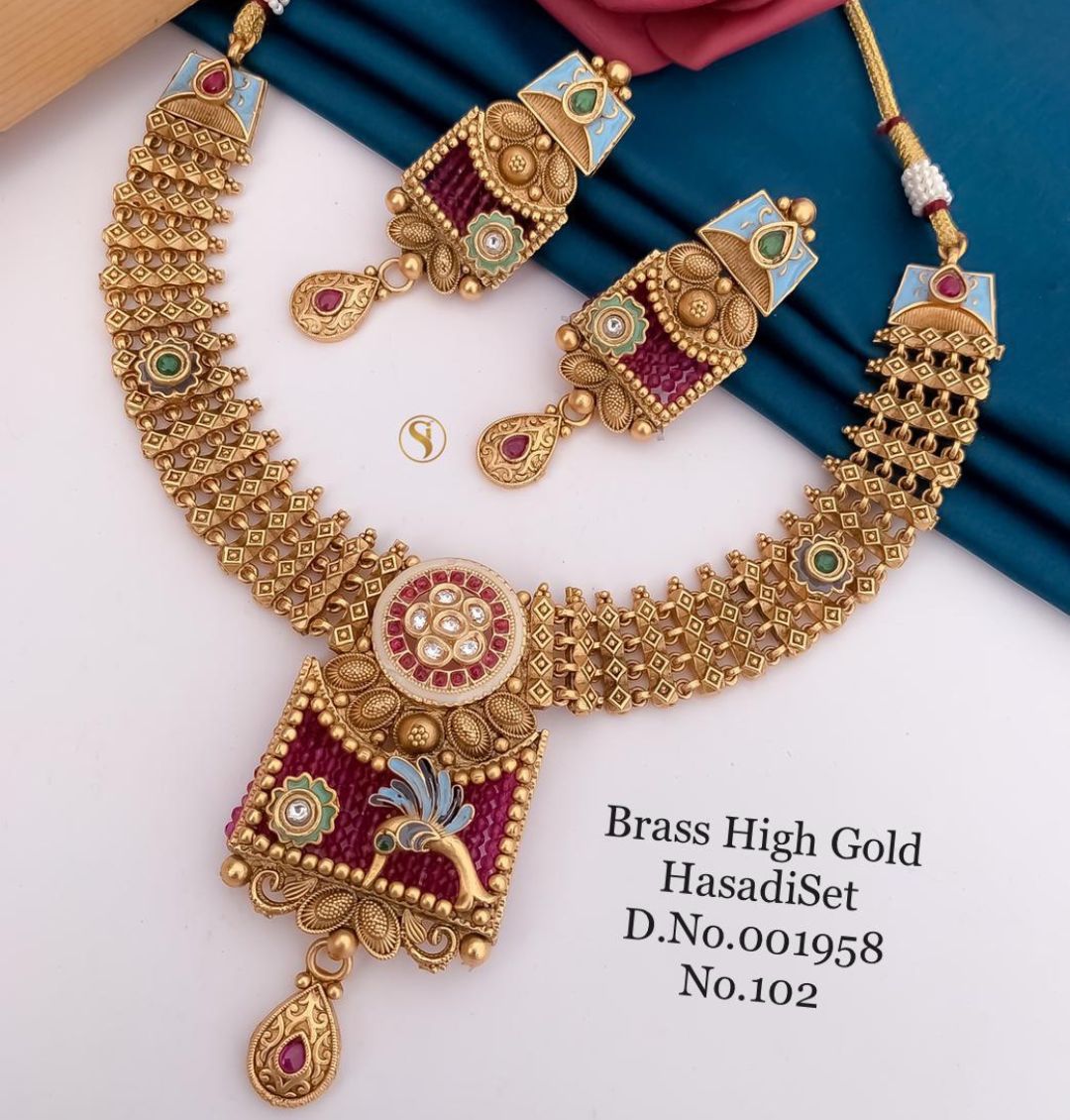 Antique Brass High Gold Combo Jewellery Set-81218