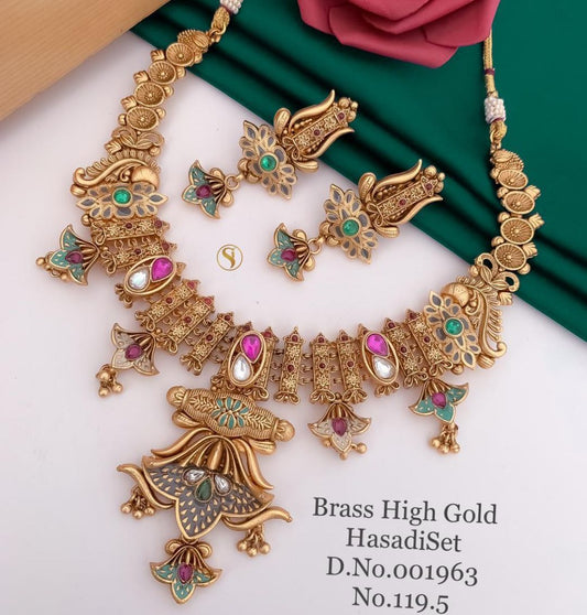 Antique Brass High Gold Combo Jewellery Set-81219