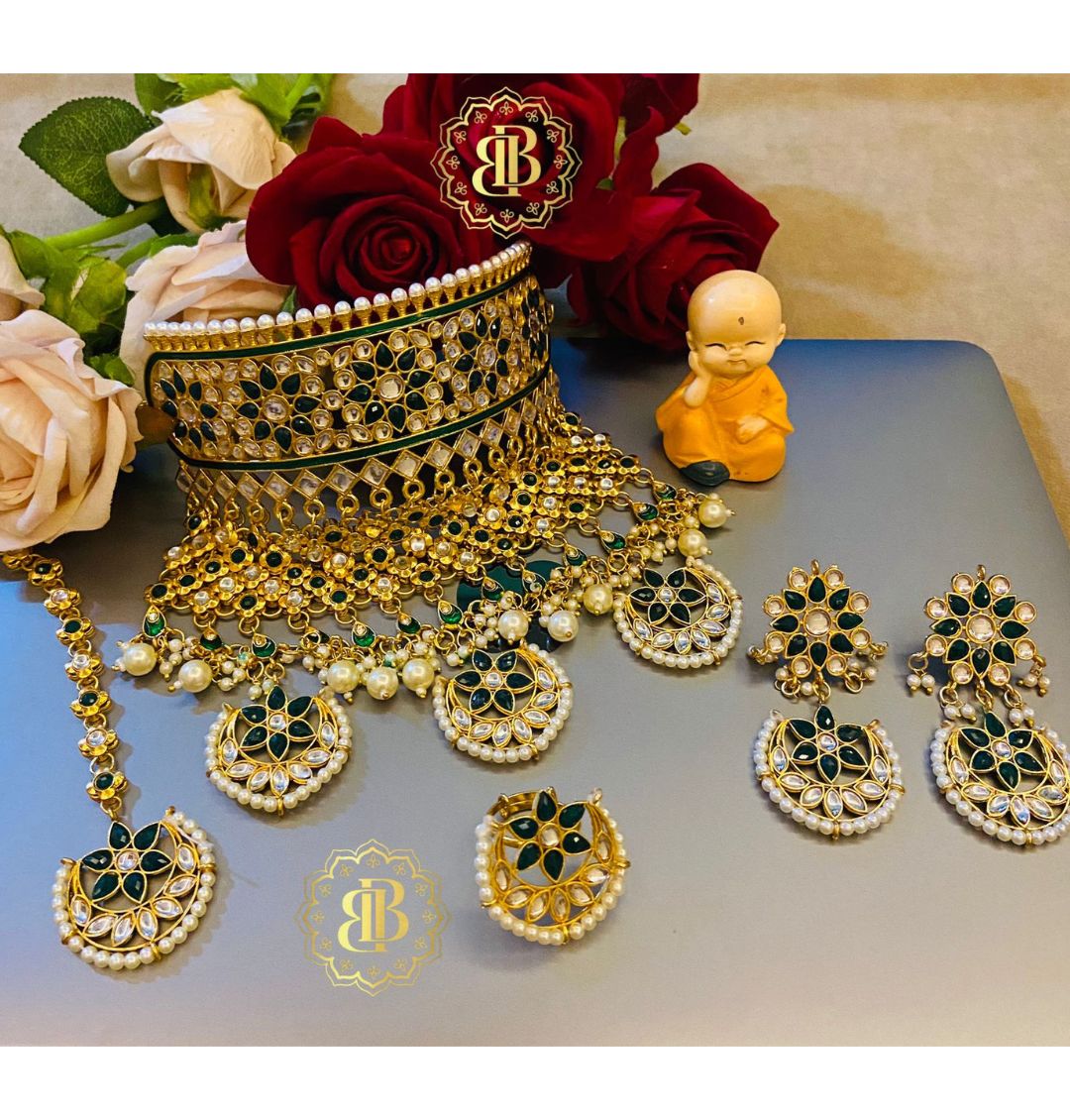 Rajwadi Premium quality Kundan Pearl Aad Jewellery Set-61098