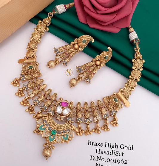 Antique Brass High Gold Combo Jewellery Set-81220