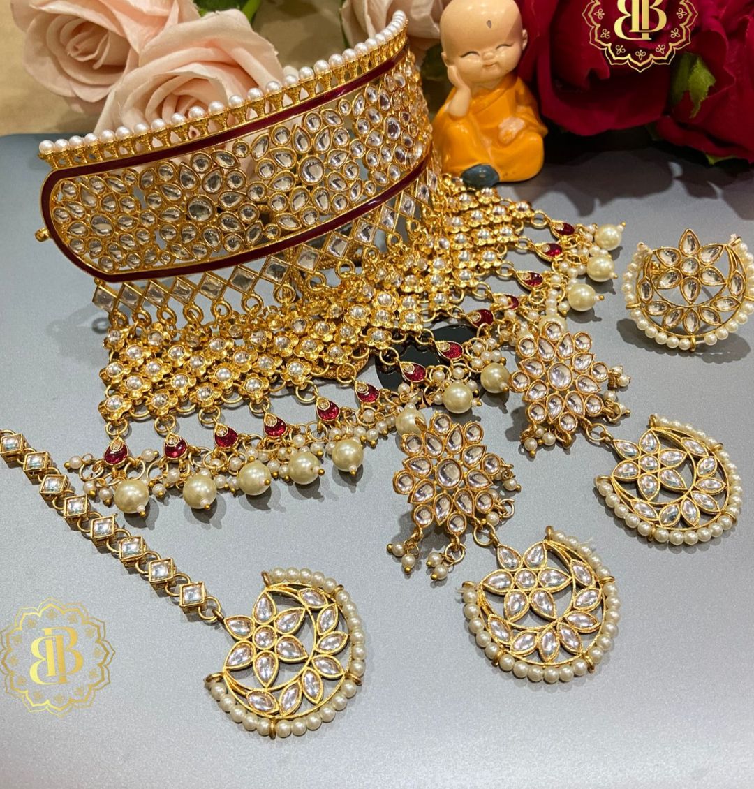 Rajwadi Premium quality Kundan Pearl Aad Jewellery Set-61099