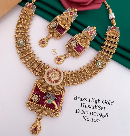 Antique Brass High Gold Combo Jewellery Set-81222