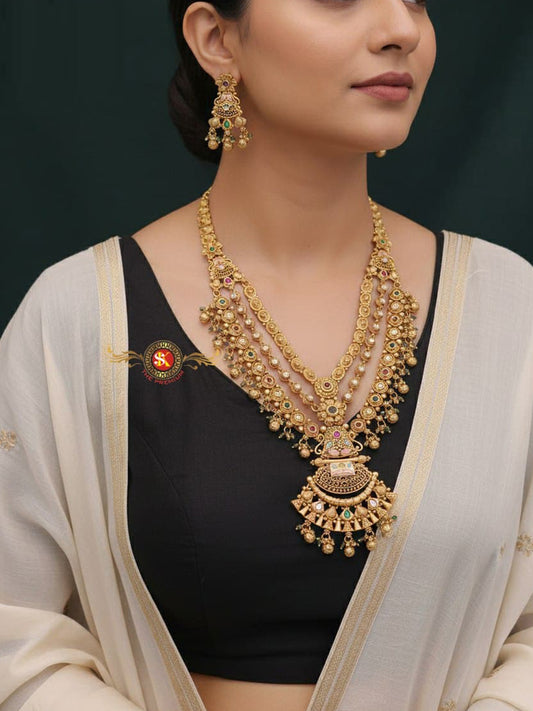 Women Antique Brass Kundan Rani Haar Necklace Jewelry Set -20219
