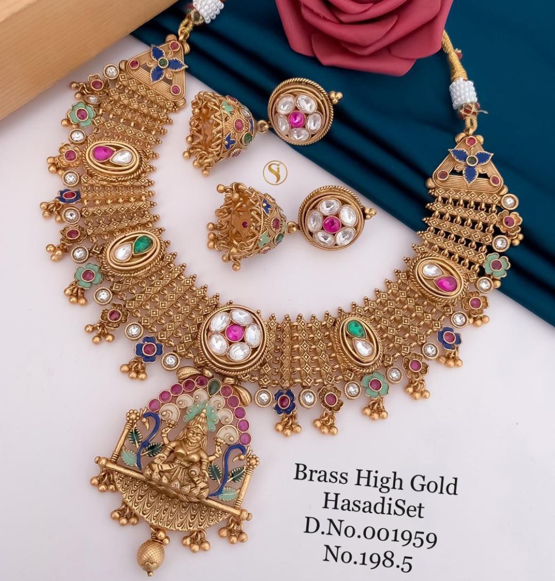 Antique Brass High Gold Combo Jewellery Set-81223